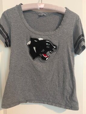 GUESS Carolina Panthers Cropped Tee Gray | Women’s Sporty Logo Top (S) Vintage